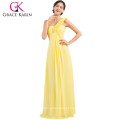 Grace Karin Elegant One Shoulder Flower Design Amarelo vestido de dama de honra Chiffon CL3402-2 #